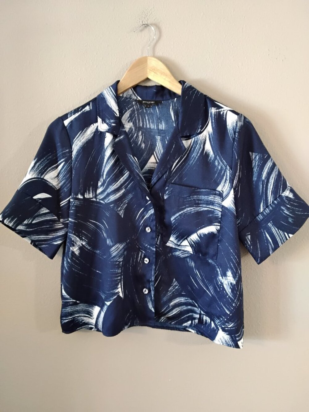Banana RepublicTropical Print, Viscose Cropped Shirt, Size Small